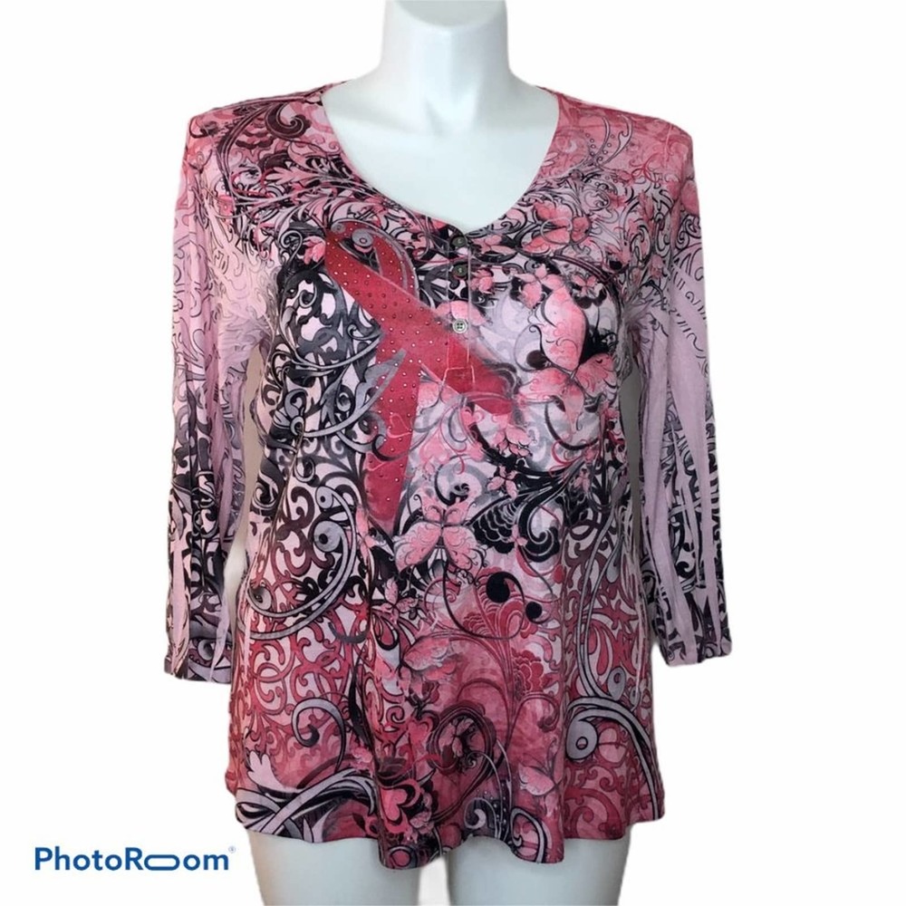 Style & Co 3/4 Sleeve Vneck Tshirt Size XL